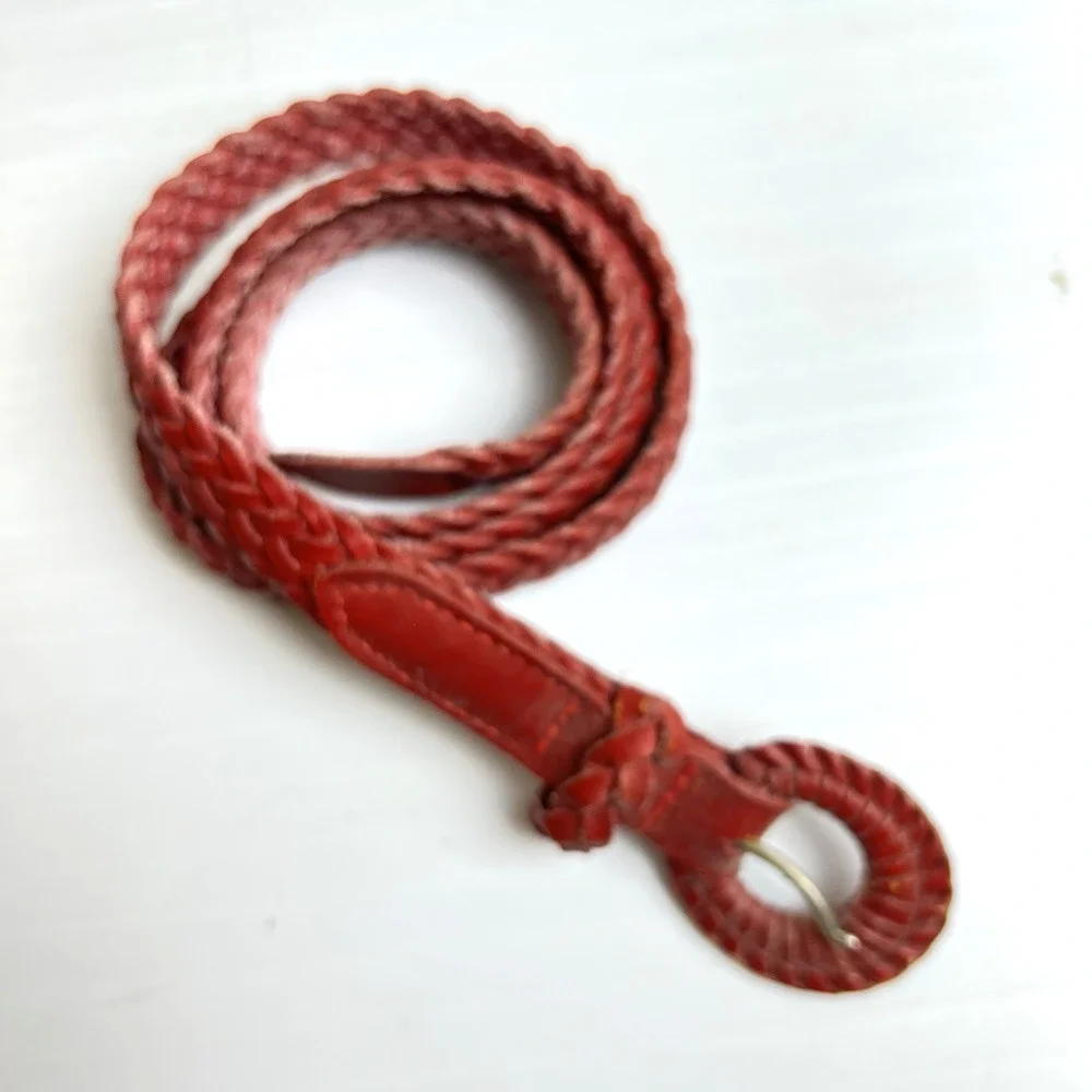 Vintage 90's Red Braided Leather Belt Adjustable 41